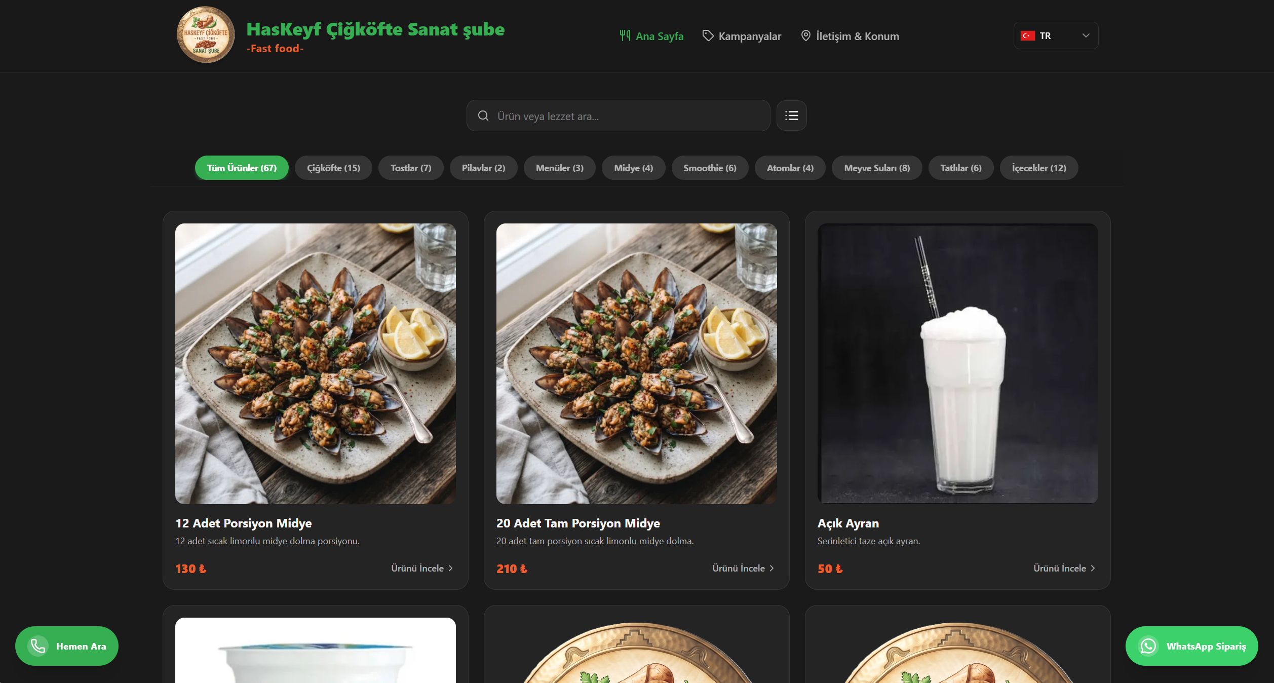 QR MENÜ: HasKeyf Çiğköfte (Sanat Şubesi) - Taşan Dijital Özel Tasarım & Yazılım Mimarisi